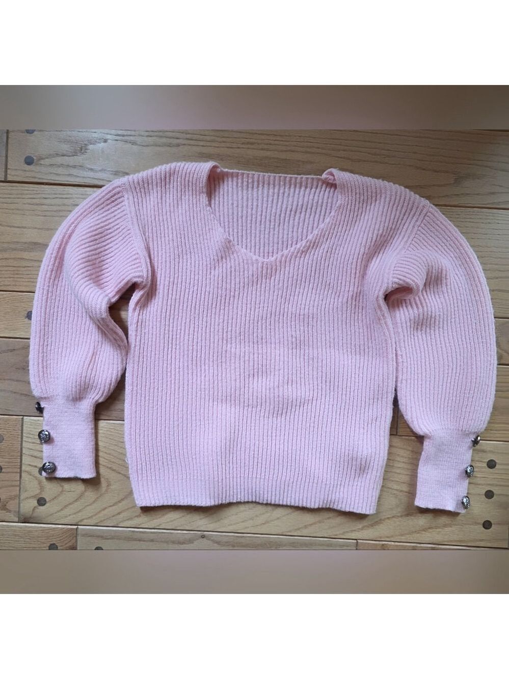 Pink V Neck Sweater with Button Detail NWOT